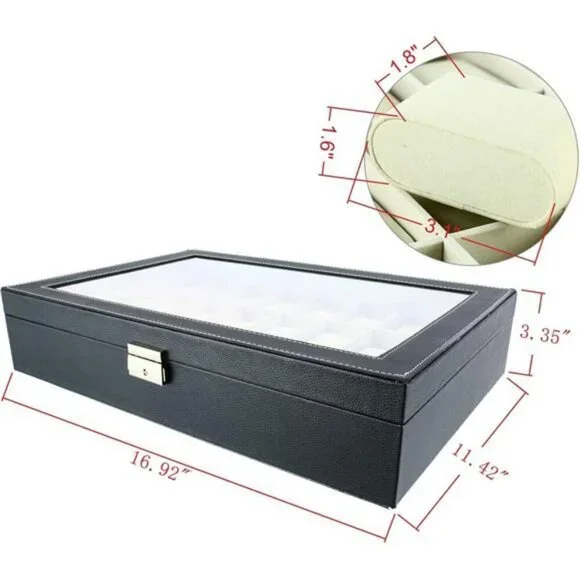 Watch Box 24 Slot PU Leather Display Case with Lock Acrylic Top Organizer